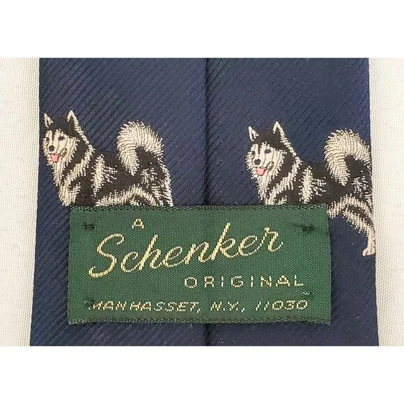 Schenker Vintage Mens Dog Husky Neck Tie Navy